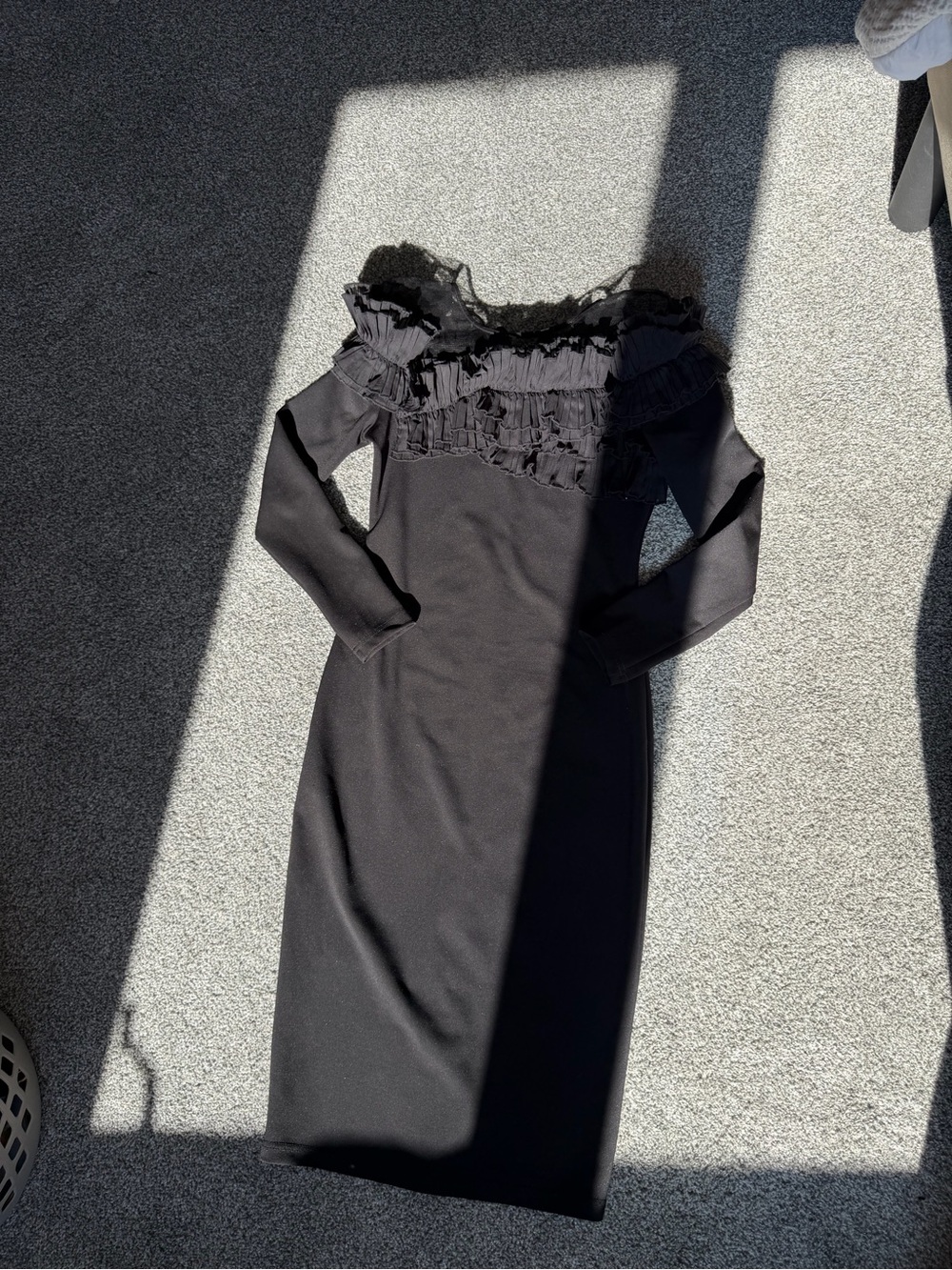 Grace Black Off-Shoulder Ruffle Midi Dress